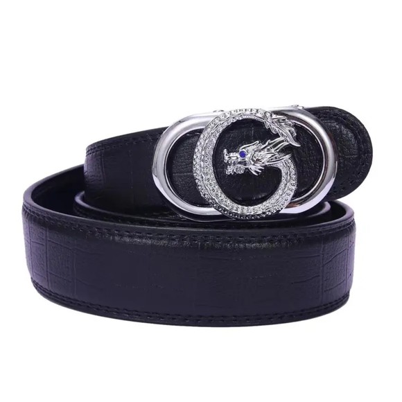 Men's Fashion Silver Tap Buckle PU Leather Black Belt 1.5 Inches x 47 Inches - Picture 5 of 5